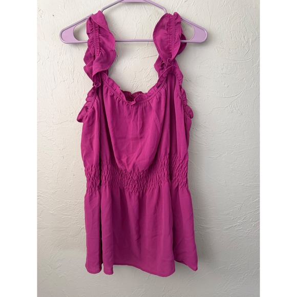 Lane Bryant Tops - Lane Bryant Magenta Pink Ruffle Strap Smocked Waist Peplum Top Blouse Size 20‎